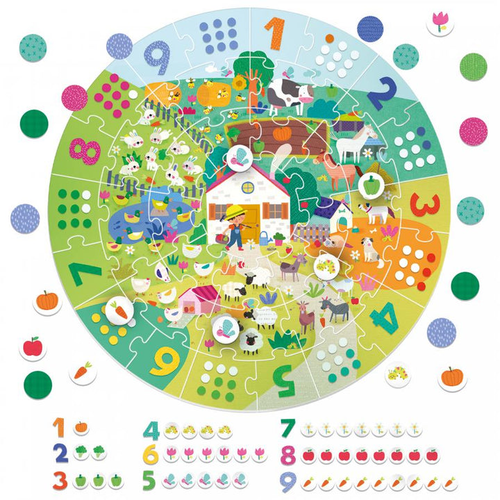 Rompecabezas Didáctico Redondo Números Granja Para Niños