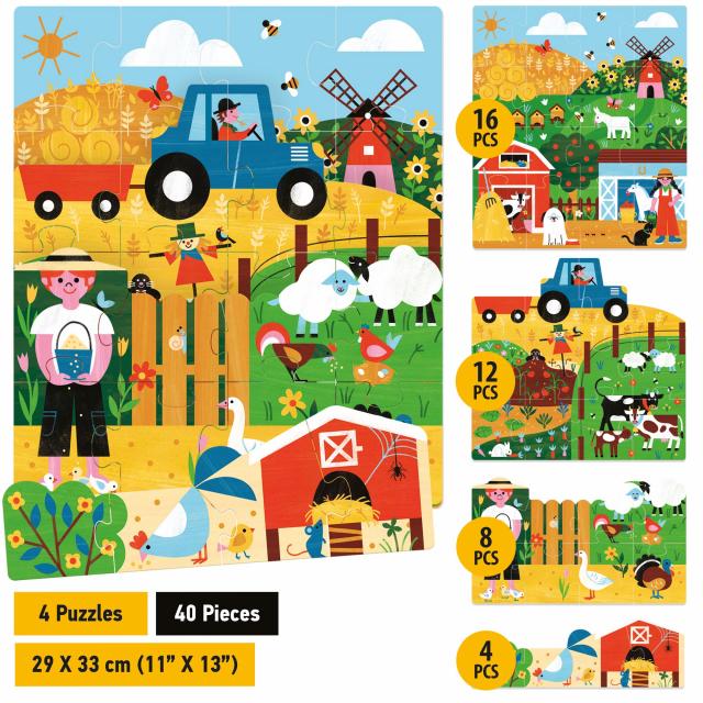 Juego Didactico 4 Rompecabezas La granja Para Niños