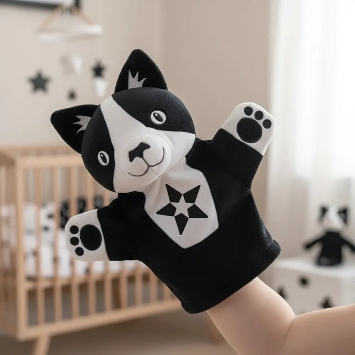 Juguete Títere Gato Contraste Blanco y Negro Para Bebés