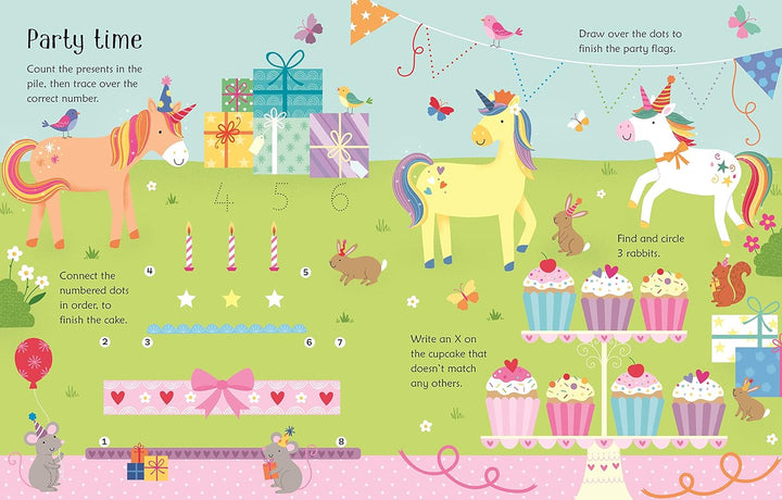Libro de Actividades Unicornios Reutilizable Para Niños