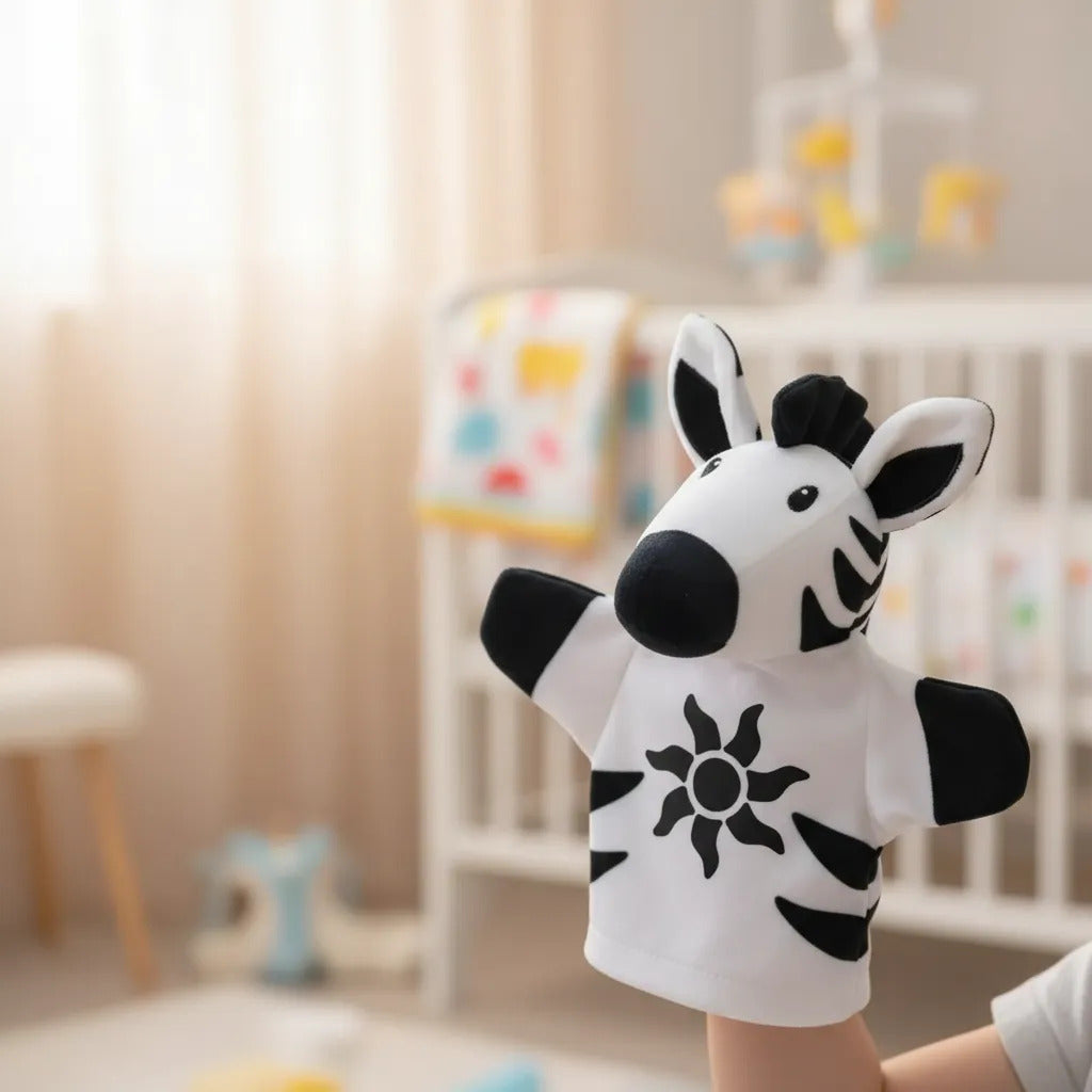 Juguete Títere Zebra Contraste Blanco Y Negro Para Bebés