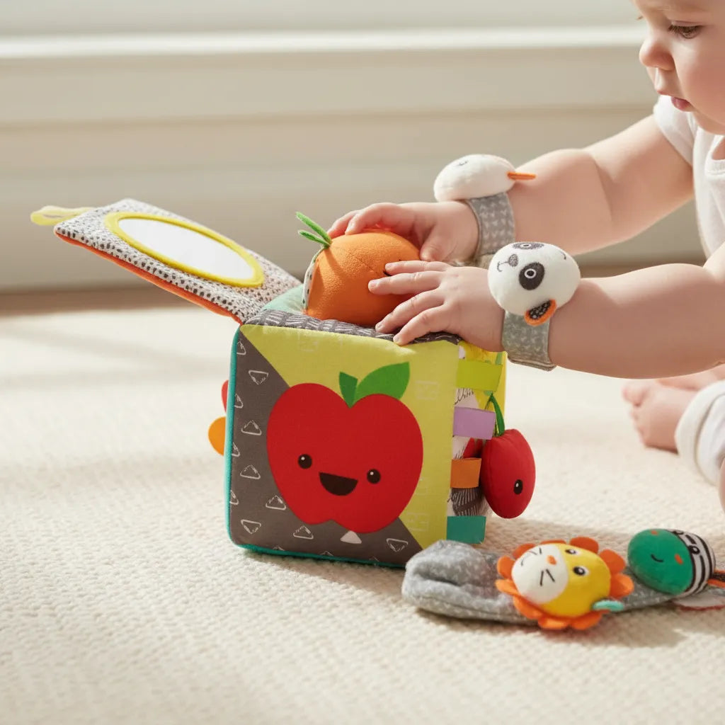 Set Pulseras Sonajero Y Cubo De Actividades