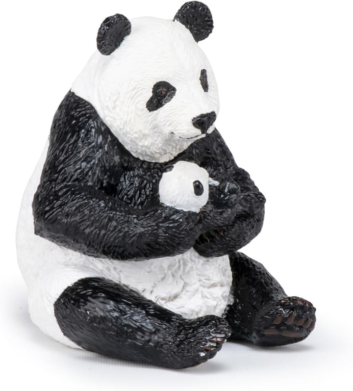 Figura Coleccionable Oso Panda Con Cría Pintado A Mano Papo