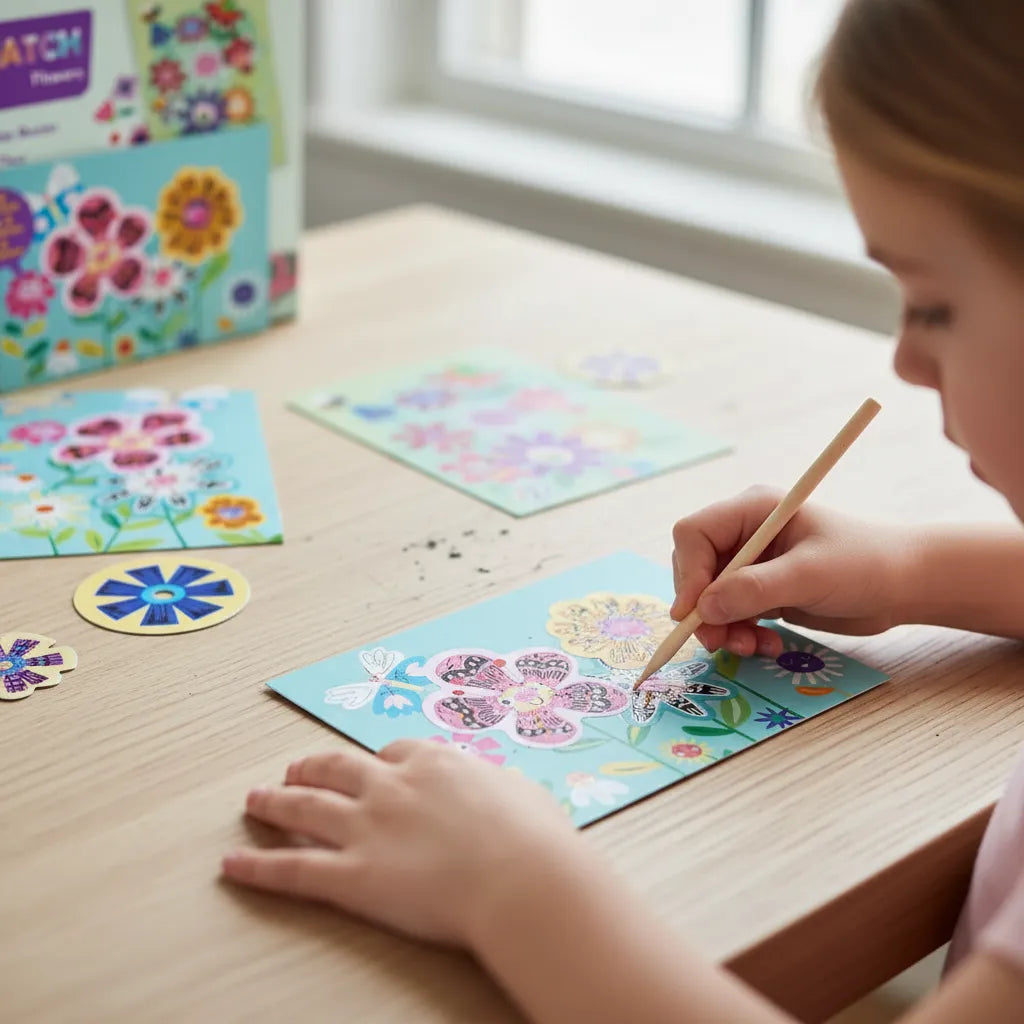 Juego Tarjetas Floral Para Raspar Niños