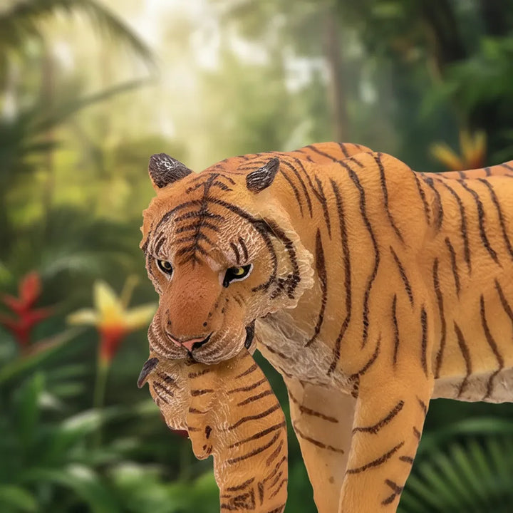 Figura Animales Tigre Con Cachorro Pintado a Mano