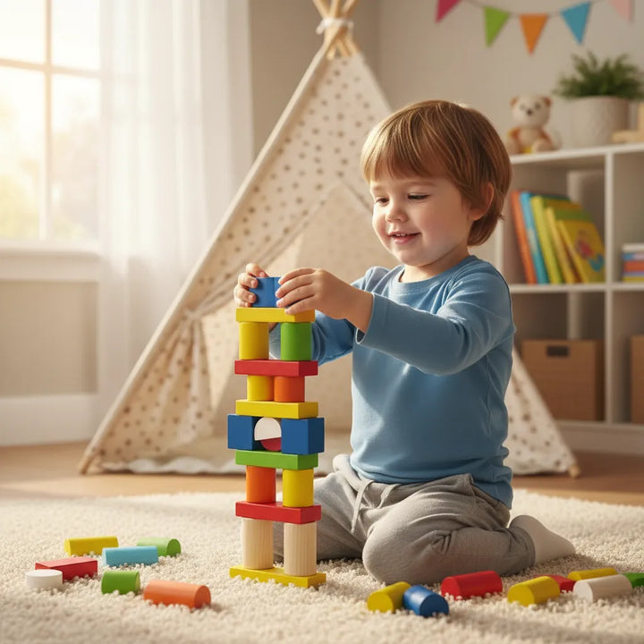 Juego De Bloques De Construcción En Madera Para Niño