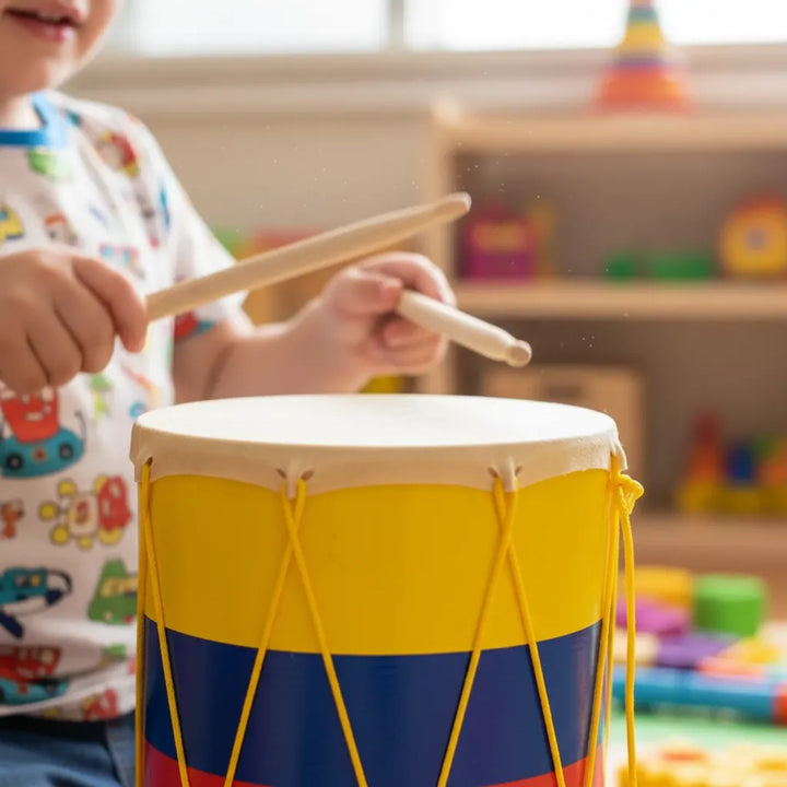 Juguete Didáctico Tambor En Madera Tricolor Para Niños