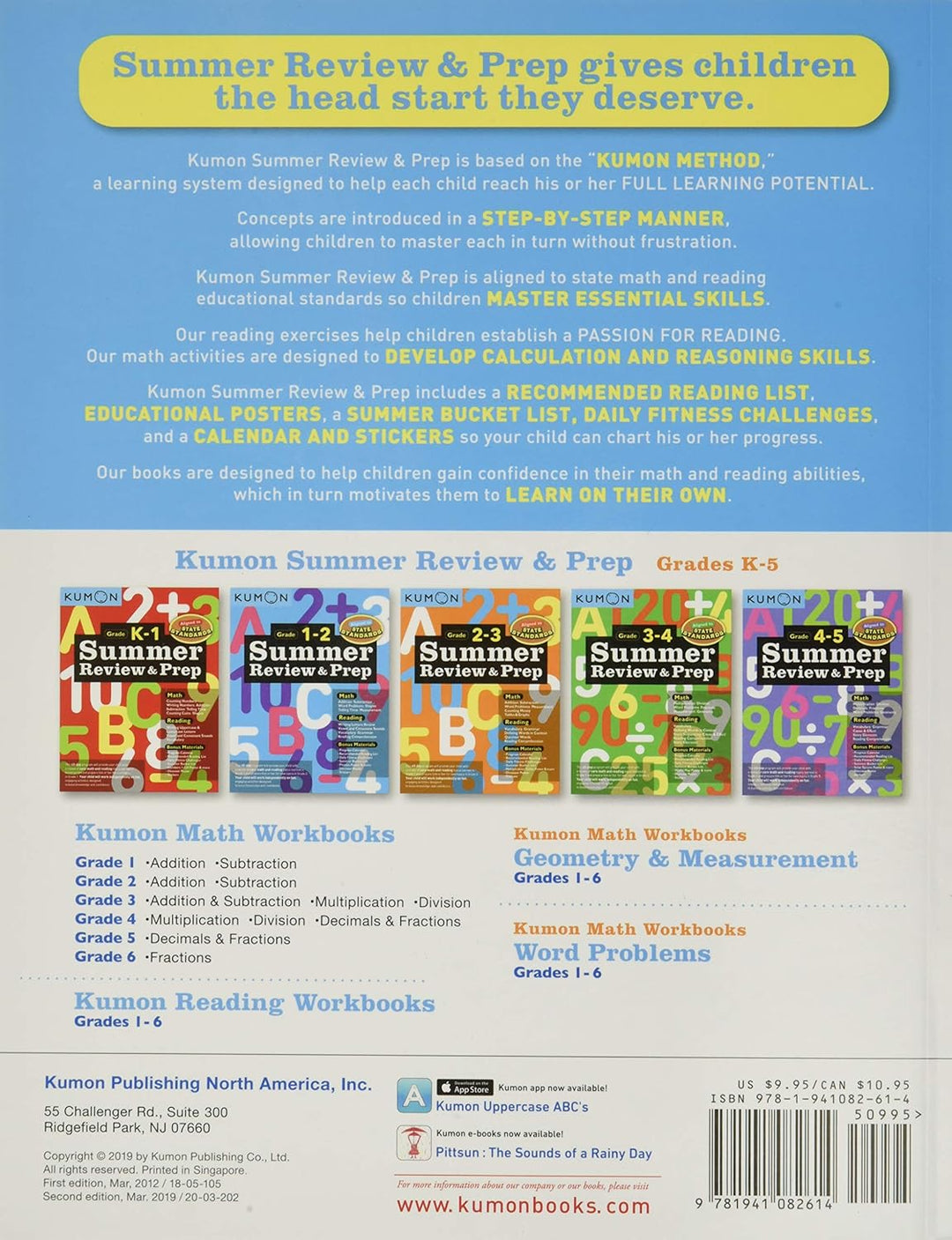 Libro Kumon Summer Review &amp; Prep Grado 1-2  Para Niños