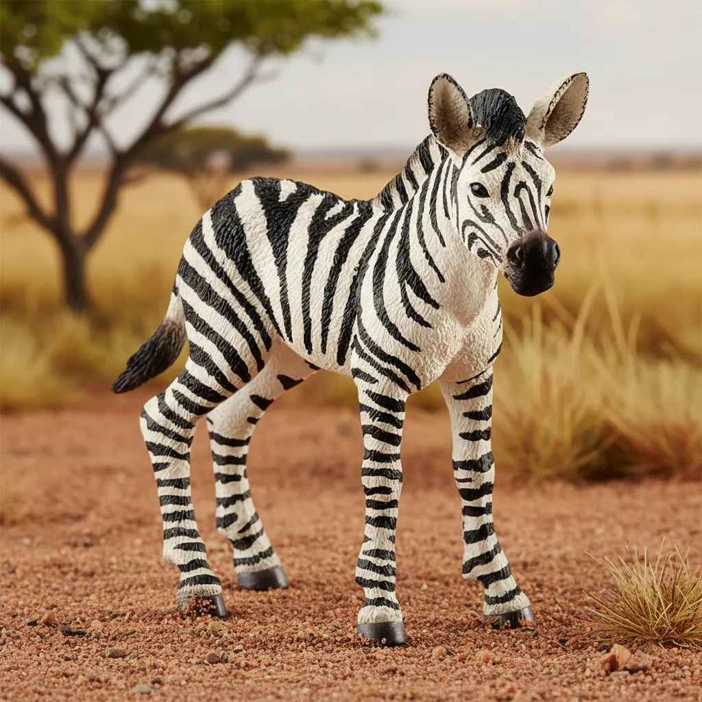 Figura Animales Cria De Cebra Pintada A Mano