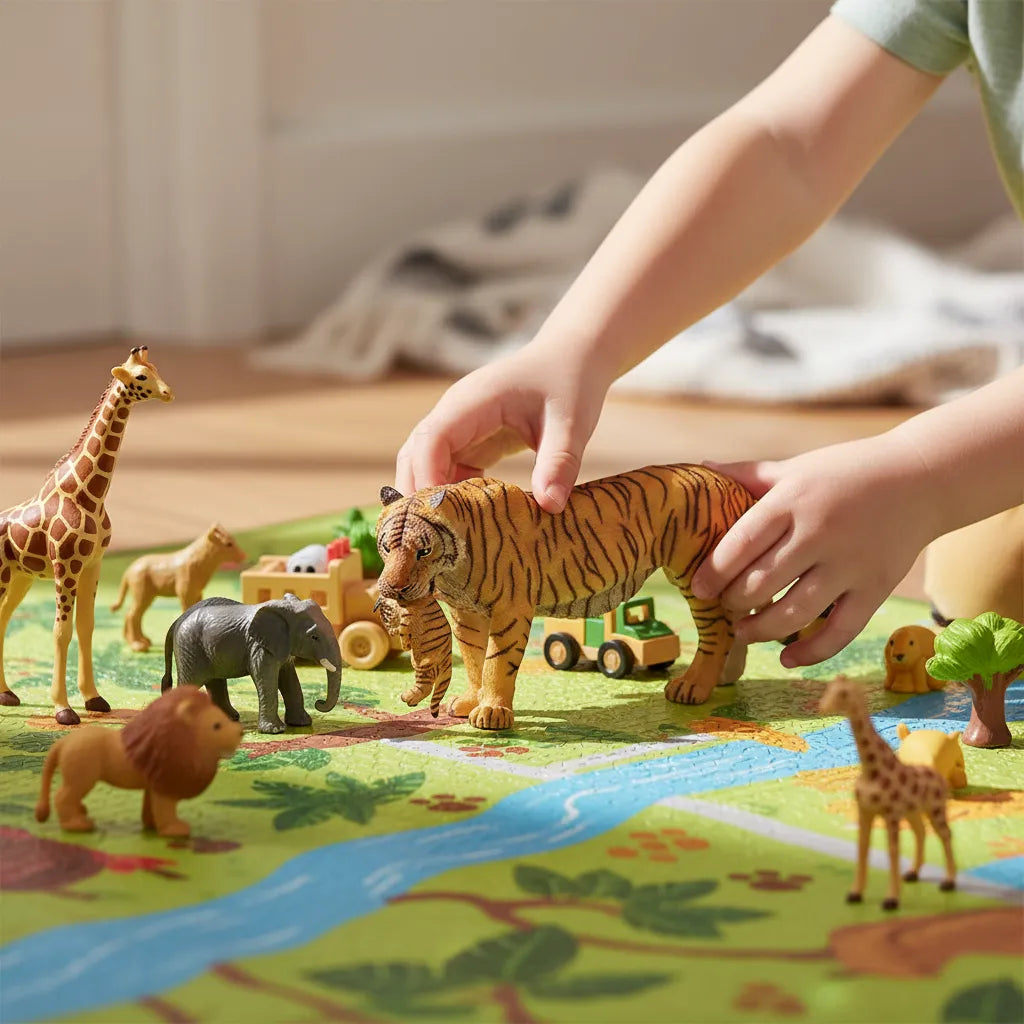Figura Animales Tigre Con Cachorro Pintado a Mano