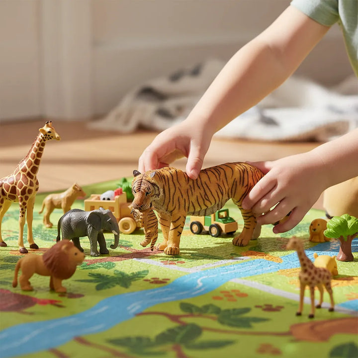 Figura Animales Tigre Con Cachorro Pintado a Mano