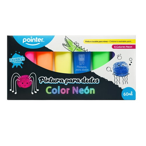 Set Didáctico Pinturas Para Dedos Neón 6 Unidades Para Niños
