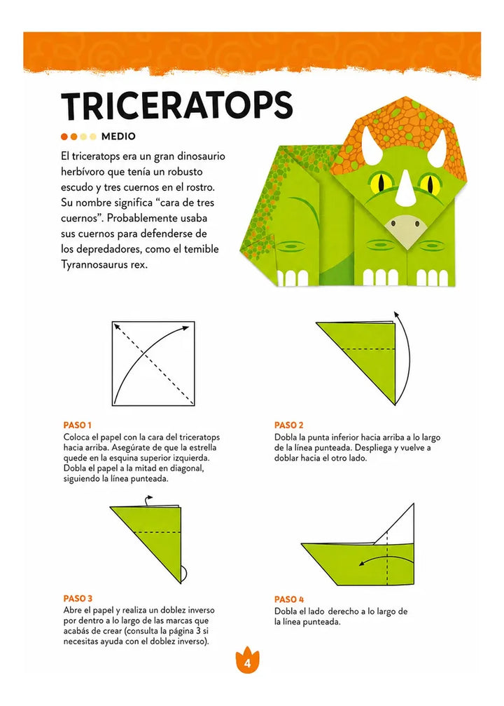 Libro Crea Origami Dinosaurio Para Niños