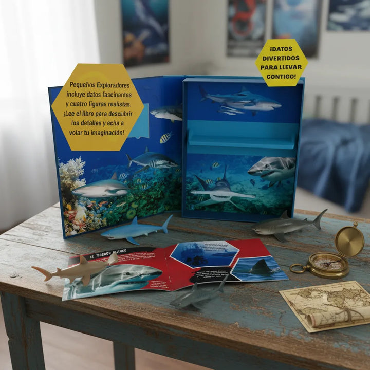 Libro Juego 2 En 1 Figuras Tiburones Para Niños