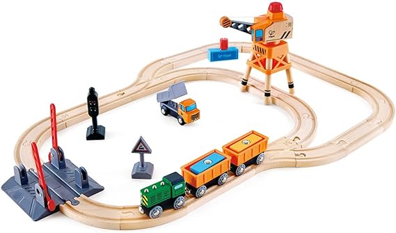 Set De Tren Con Cruce Y Grúa De Madera Niños