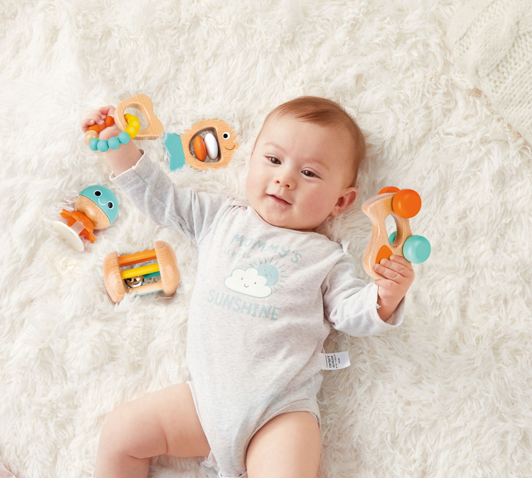Set 5 De Sonajeros Sensorial De Madera Hape Bebés