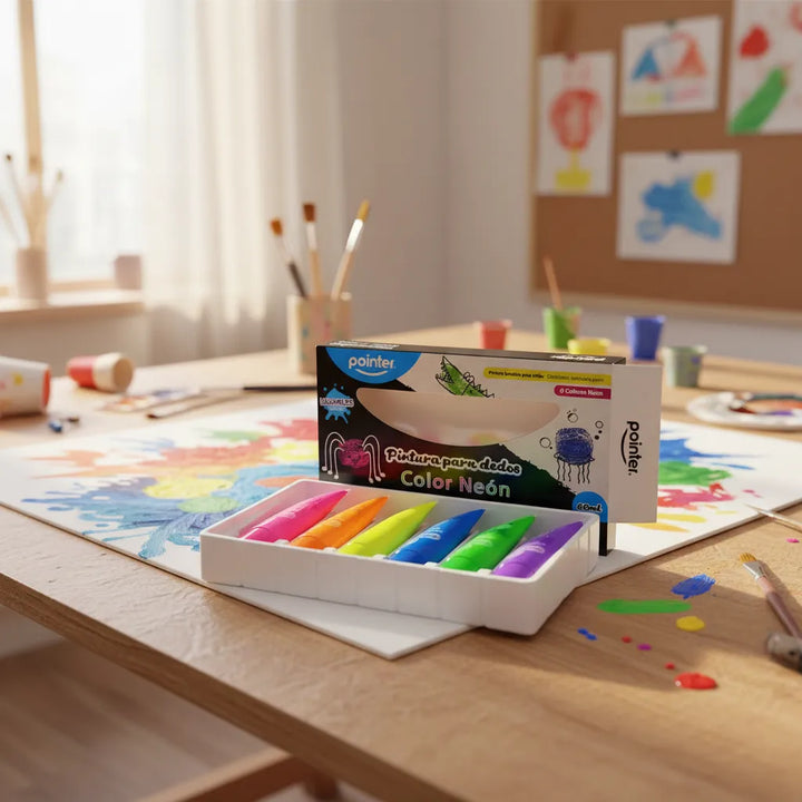 Set Didáctico Pinturas Para Dedos Neón 6 Unidades Para Niños
