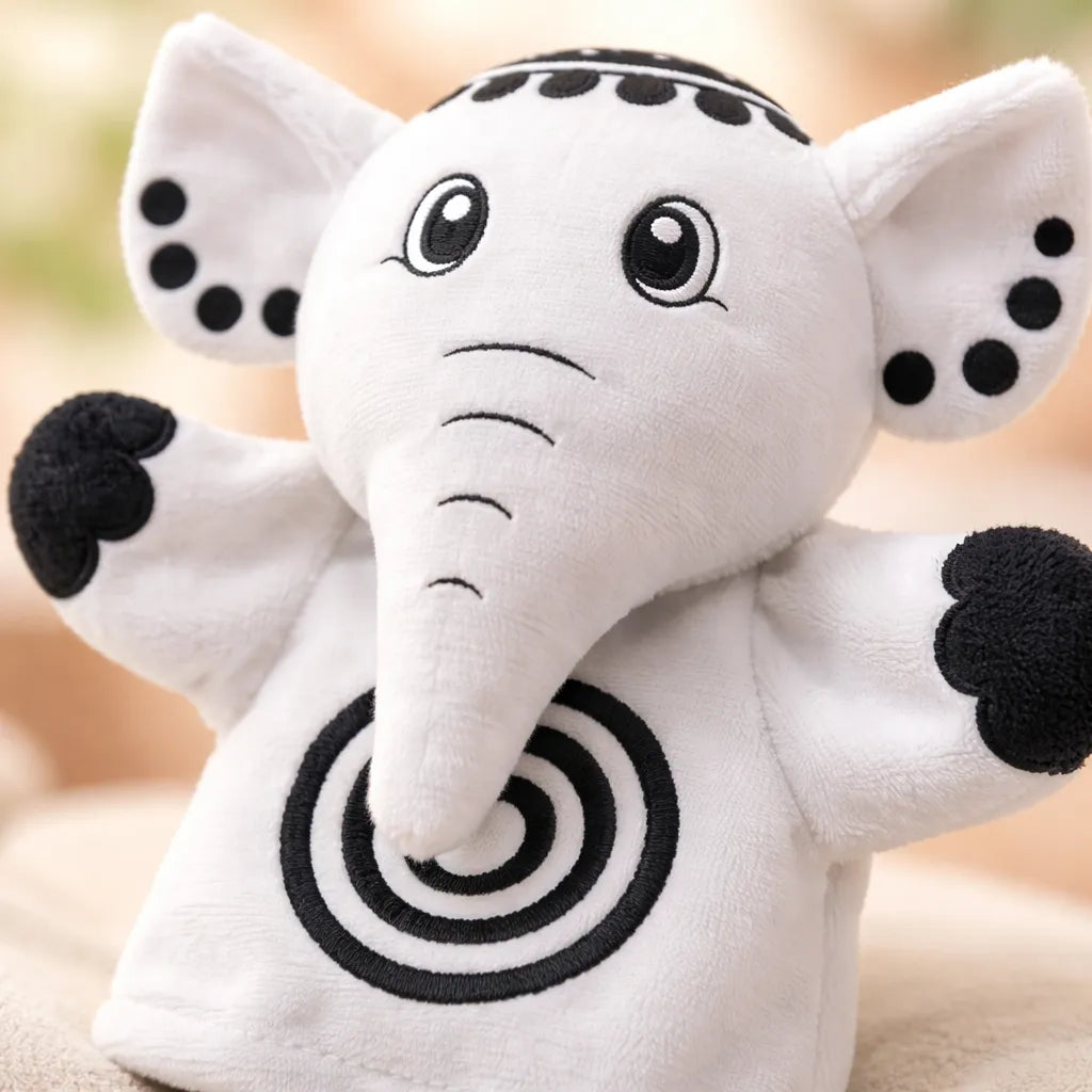 Títere Estimulación Elefante Blanco Y Negro Bebés