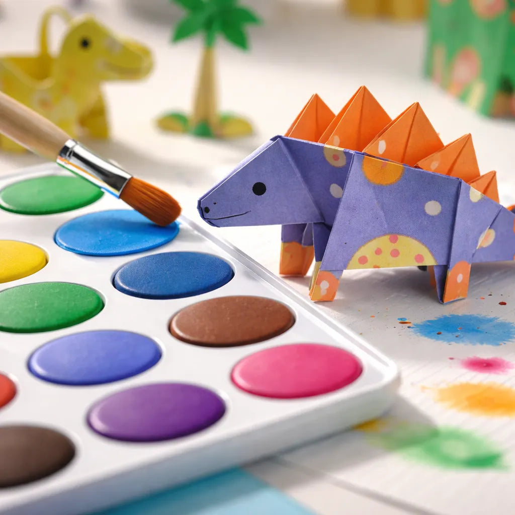 Set Acuarela Y Origami Dinosaurio Para Niños