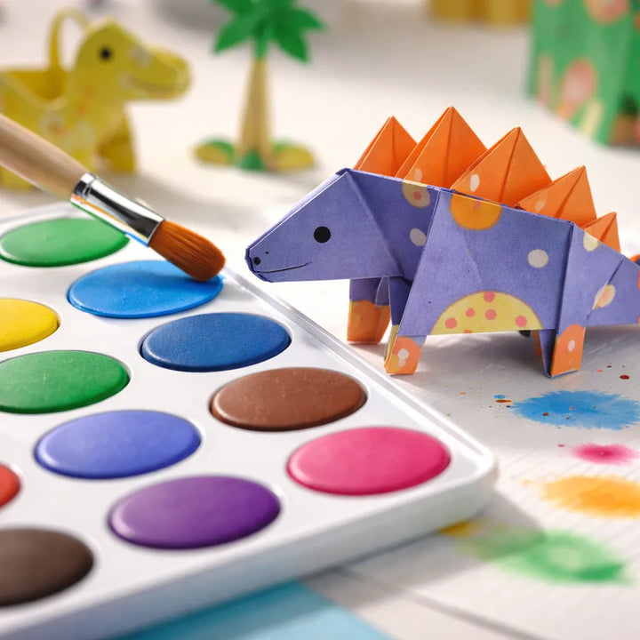 Set Acuarela Y Origami Dinosaurio Para Niños
