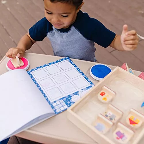 Juego Set Sellos De Madera Pista Blue 14 Piezas Para Niños