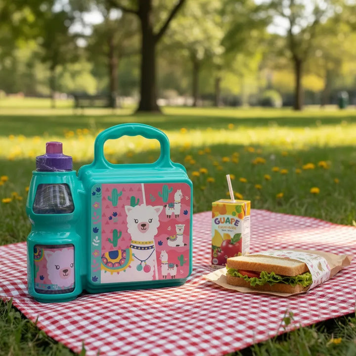 Lonchera Color Celeste Diseño Llama tierna Para Niños