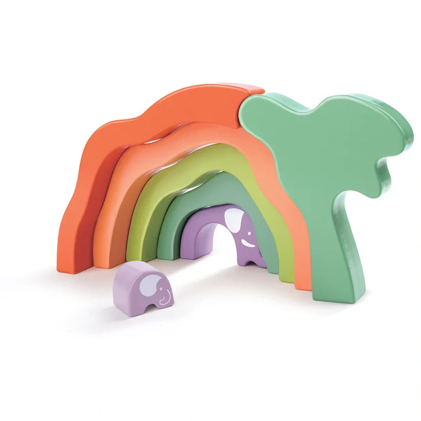 Juego  Bloques Apilables Elefante Madera Para Niños