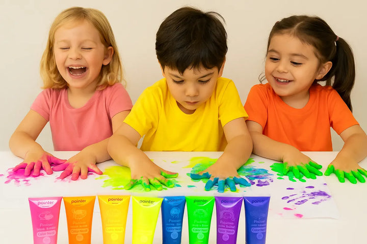 Set Didáctico Pinturas Para Dedos Neón 6 Unidades Para Niños