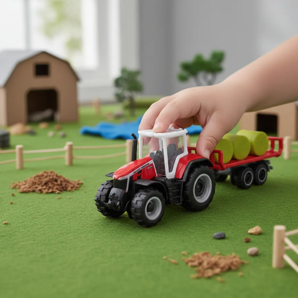 Tractor Y Carretilla A Escala Massey Ferguson Rojo