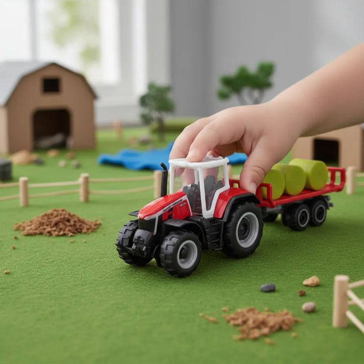 Tractor Y Carretilla A Escala Massey Ferguson Rojo