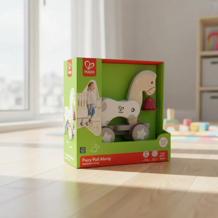 Juguete Motricidad Pony de Arrastre Hape Madera Para Niños