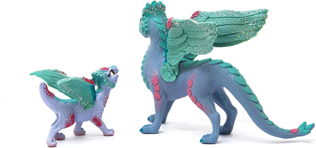 Figura Dragon Florido Y Bebé Pintada A Mano