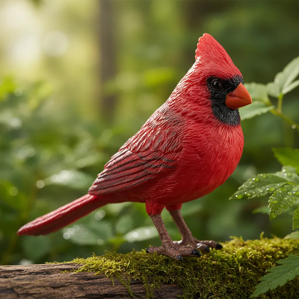 Figura Pájaro Cardenal Rojo Pintada A Mano Papo