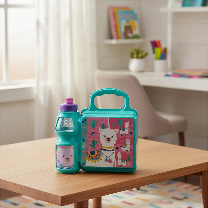 Lonchera Color Celeste Diseño Llama tierna Para Niños