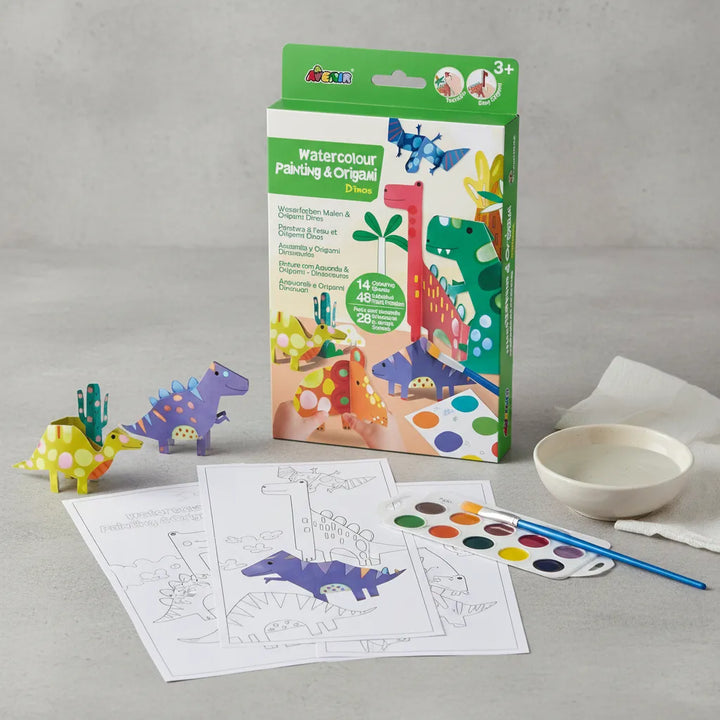 Set Acuarela Y Origami Dinosaurio Para Niños