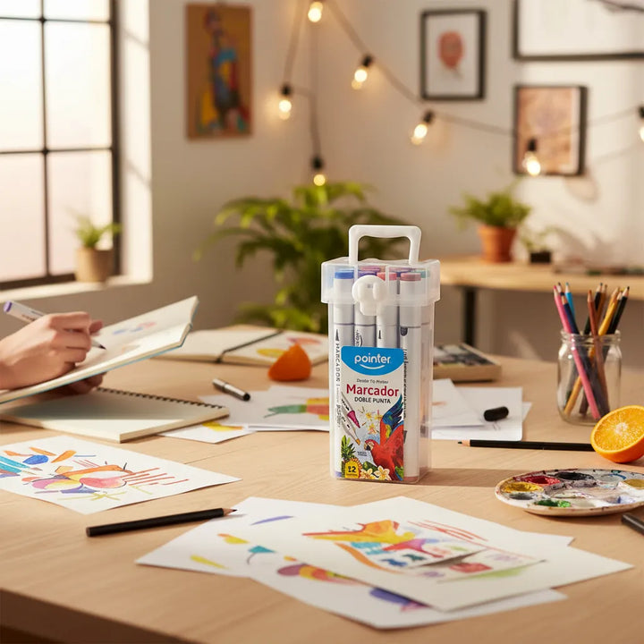 Set De Marcadores Doble Punta 12 Unidades Para Niños