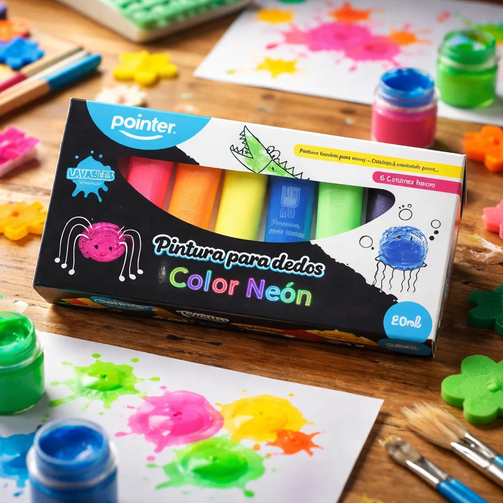 Set Didáctico Pinturas Para Dedos Neón 6 Unidades Para Niños