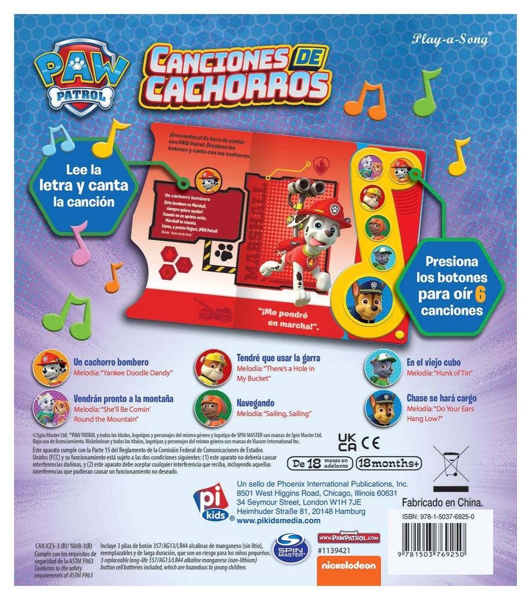 Libro Musical Con Canciones Paw Patrol Para Niños