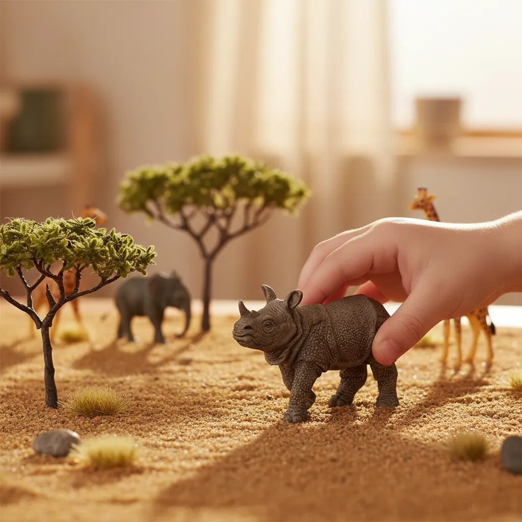 Figura Animales Cría Rinoceronte Pintado A Mano