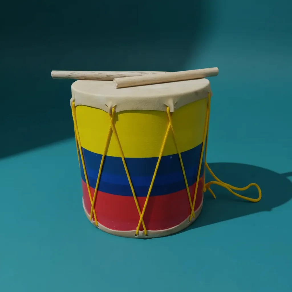 Juguete Didáctico Tambor En Madera Tricolor Para Niños