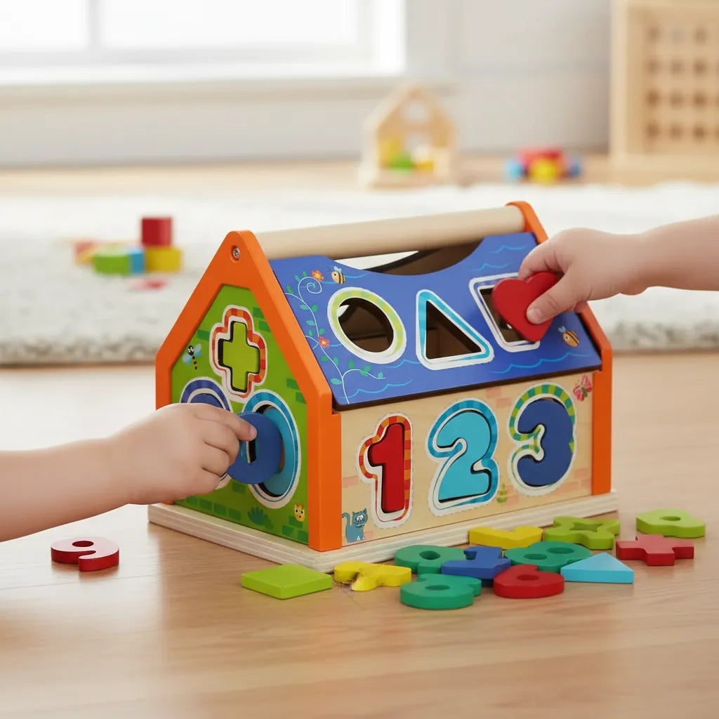 Casa Didáctica Montessori En Madera Con Números Y Formas