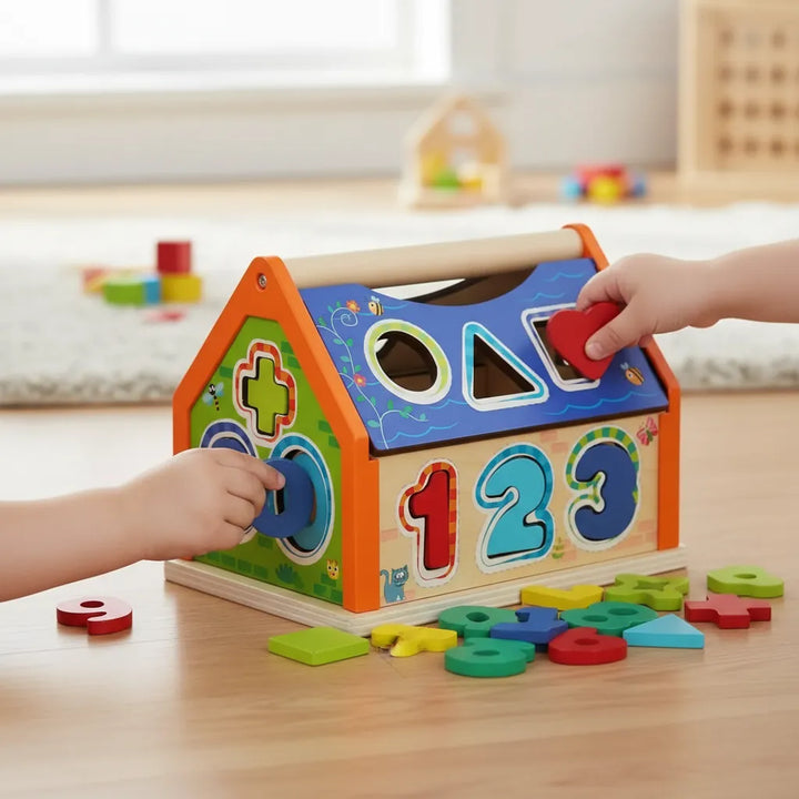 Casa Didáctica Montessori En Madera Con Números Y Formas