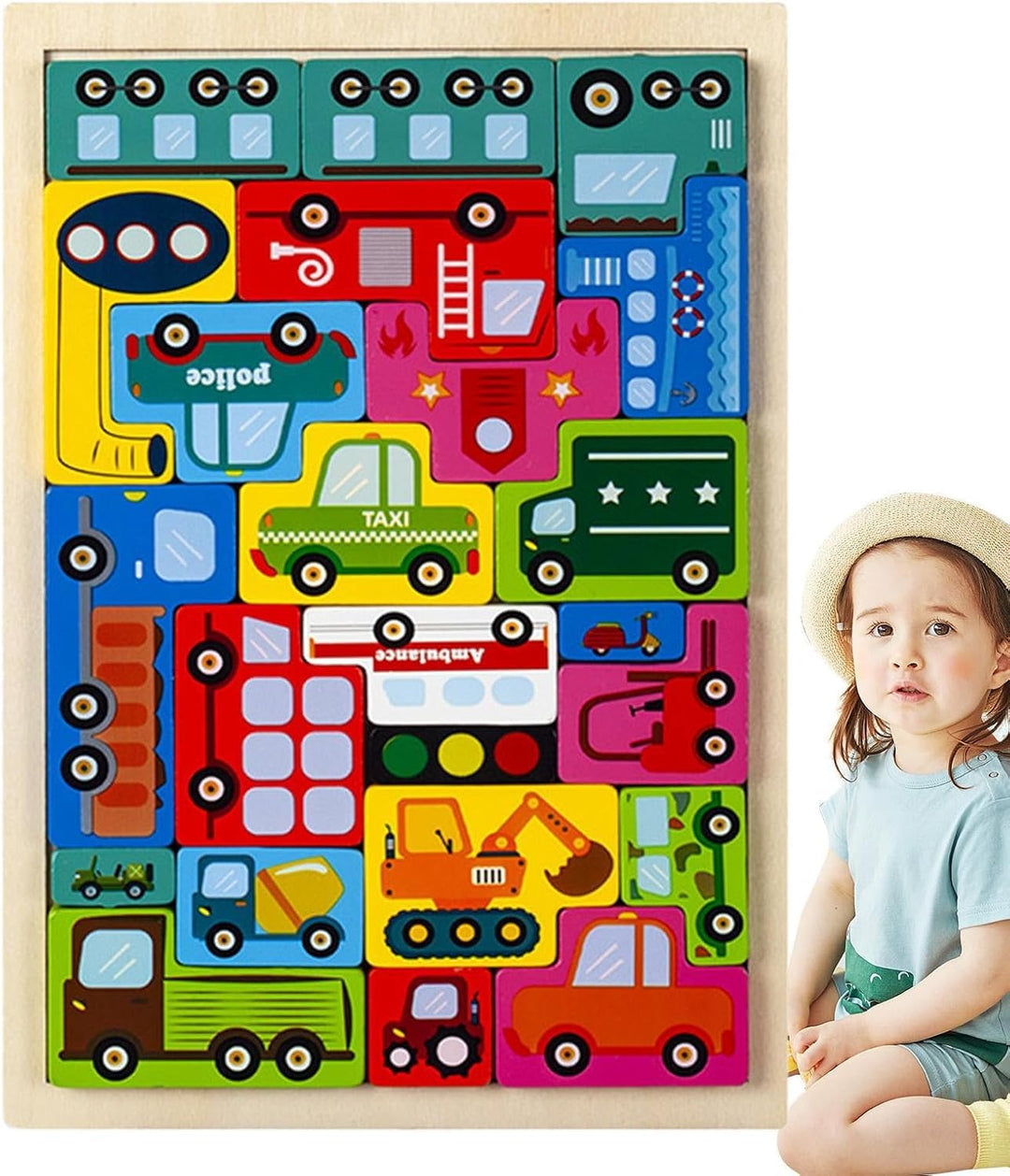 Rompecabezas Madera De Transporte Para Niños