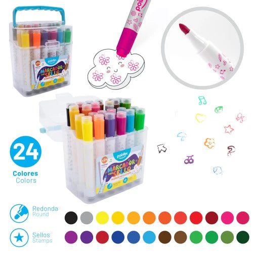 Marcadores De Colores Con Sellos  X24 Niños