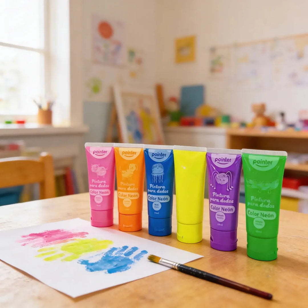 Set Didáctico Pinturas Para Dedos Neón 6 Unidades Para Niños