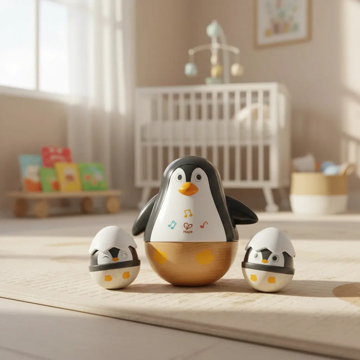 Juego Pingüino Sonajeros Musical Hape 3 Piezas Para Niños