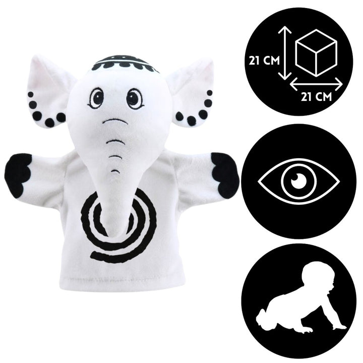 Títere Estimulación Elefante Blanco Y Negro Bebés