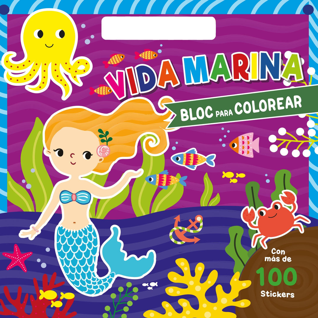Libro Para Colorear Vida Marina Stickers Niños