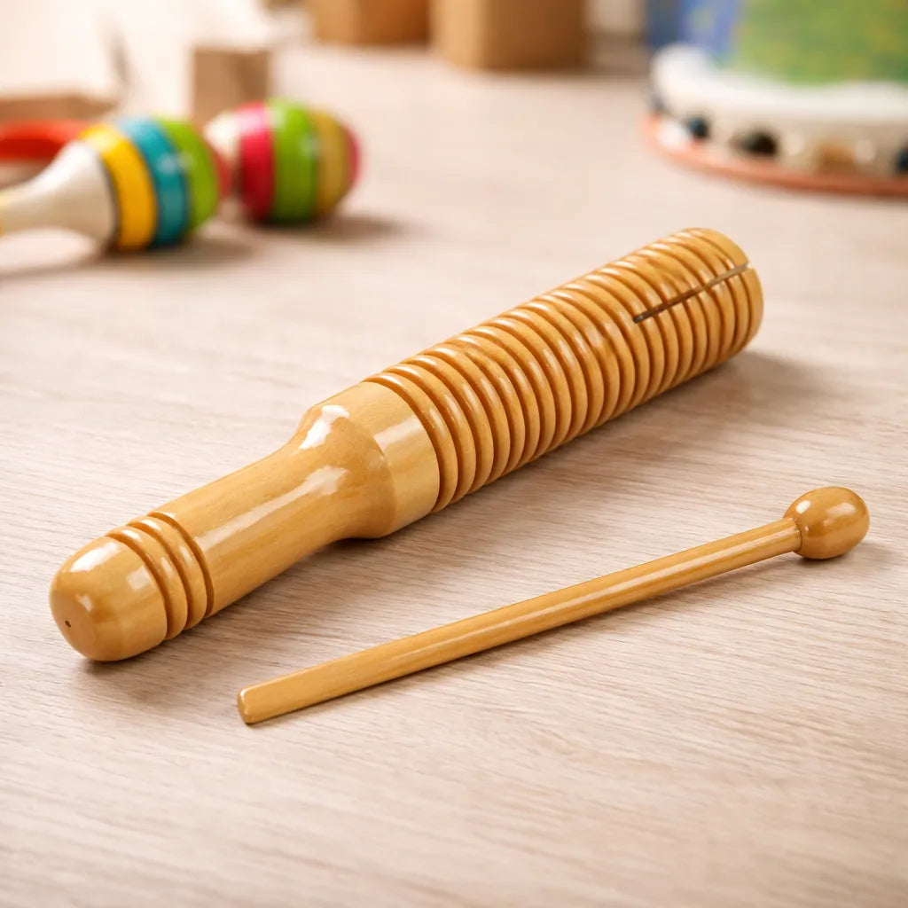 Guacharaca Pequeña En Madera Con Palo Raspador Para Niños