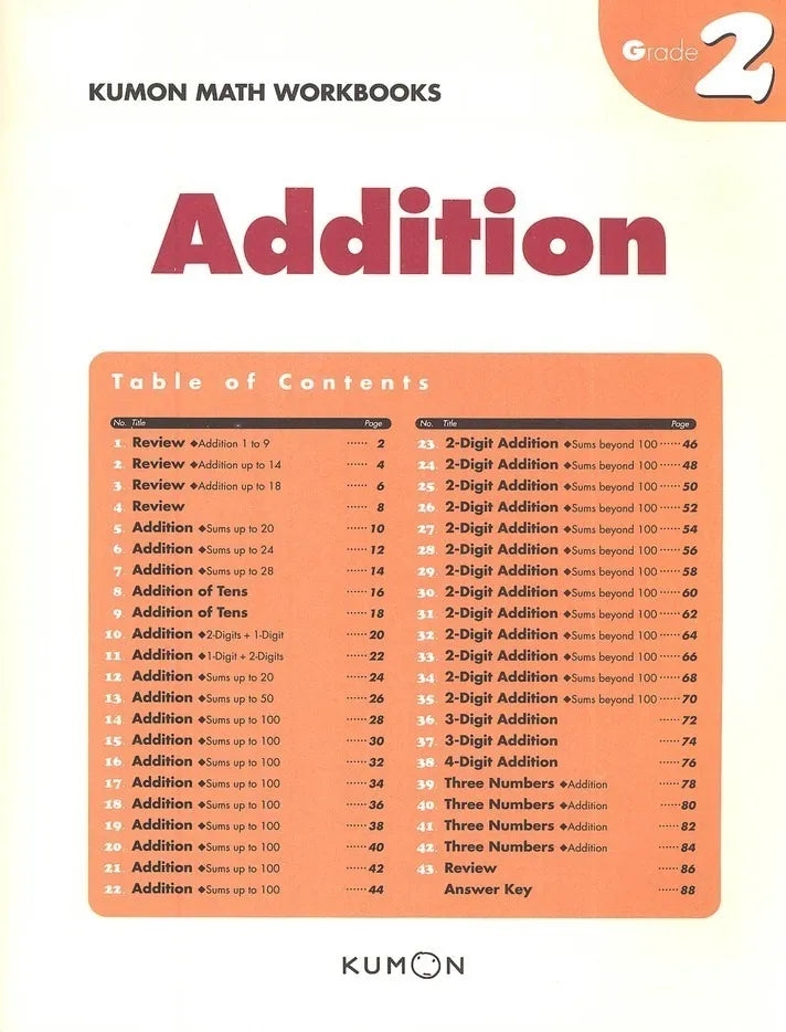 Libro Didáctico Kumon Grade 2 Addition Para Niños Niñas